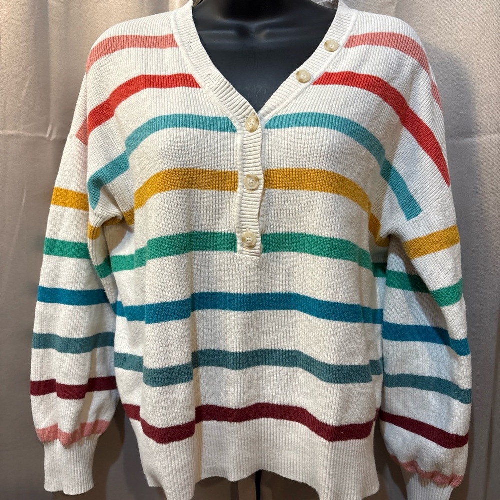 Loft Women's Medium Multicolor Striped Long Sleeve Sweater